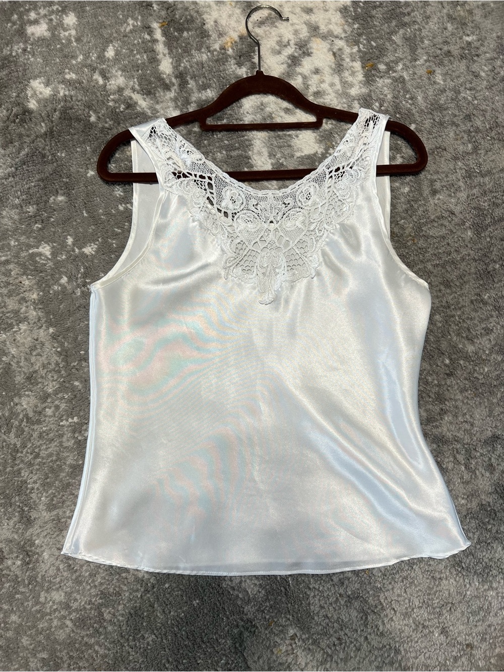 Cinema Etoile White Satin Lace-Trim Tank
